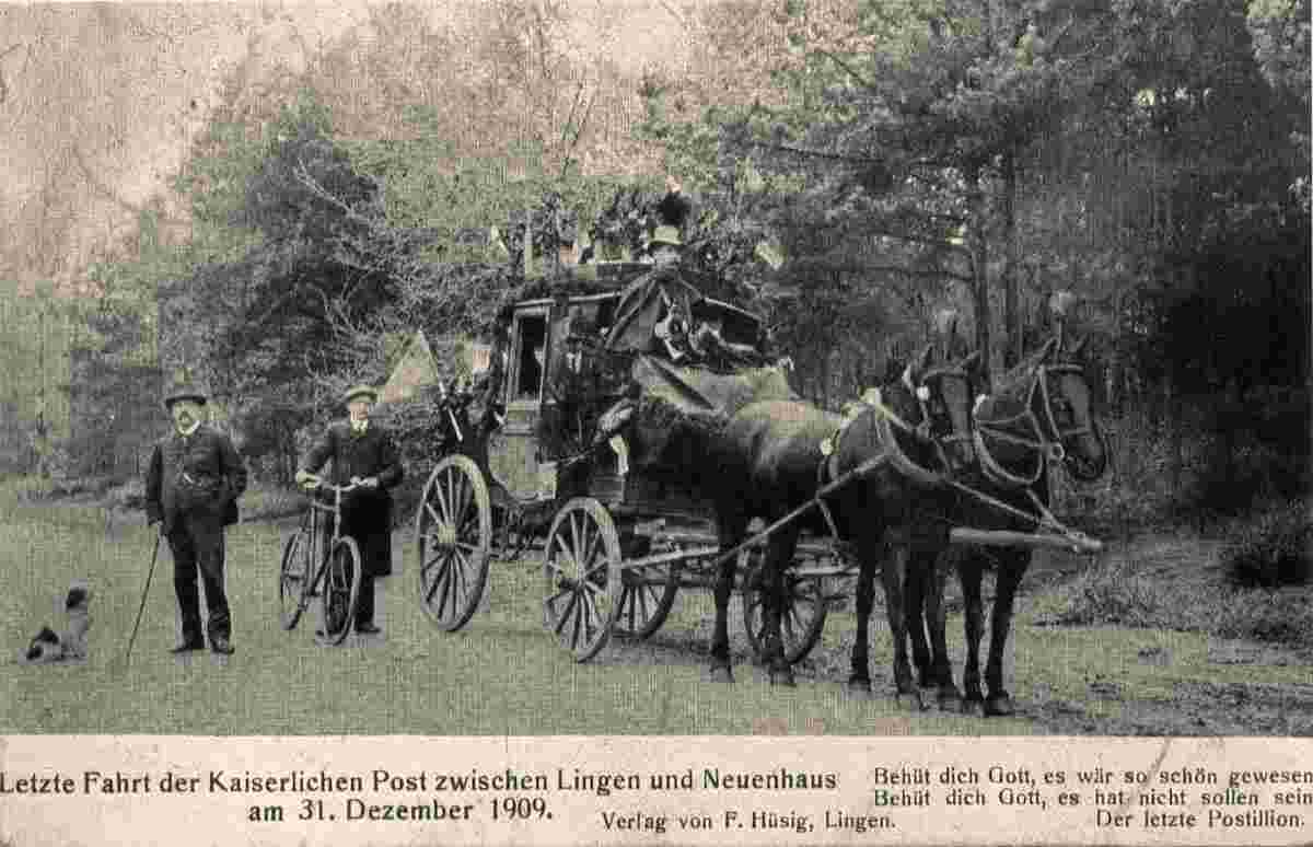 Wietmarschen. Letzte Fahrt der Kaiserlichen Post zwischen Lingen und Neuenhaus am 31. Dezember 1909