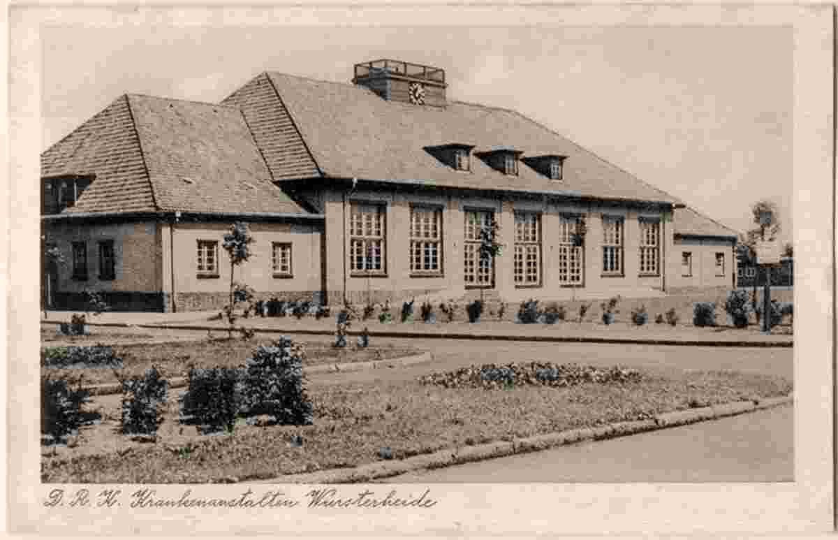 Wurster Nordseeküste. Wursterheide - Krankenhaus, Hauptgebäude mit Theatersaal und Patienten-Unterhaltungsraum, um 1955