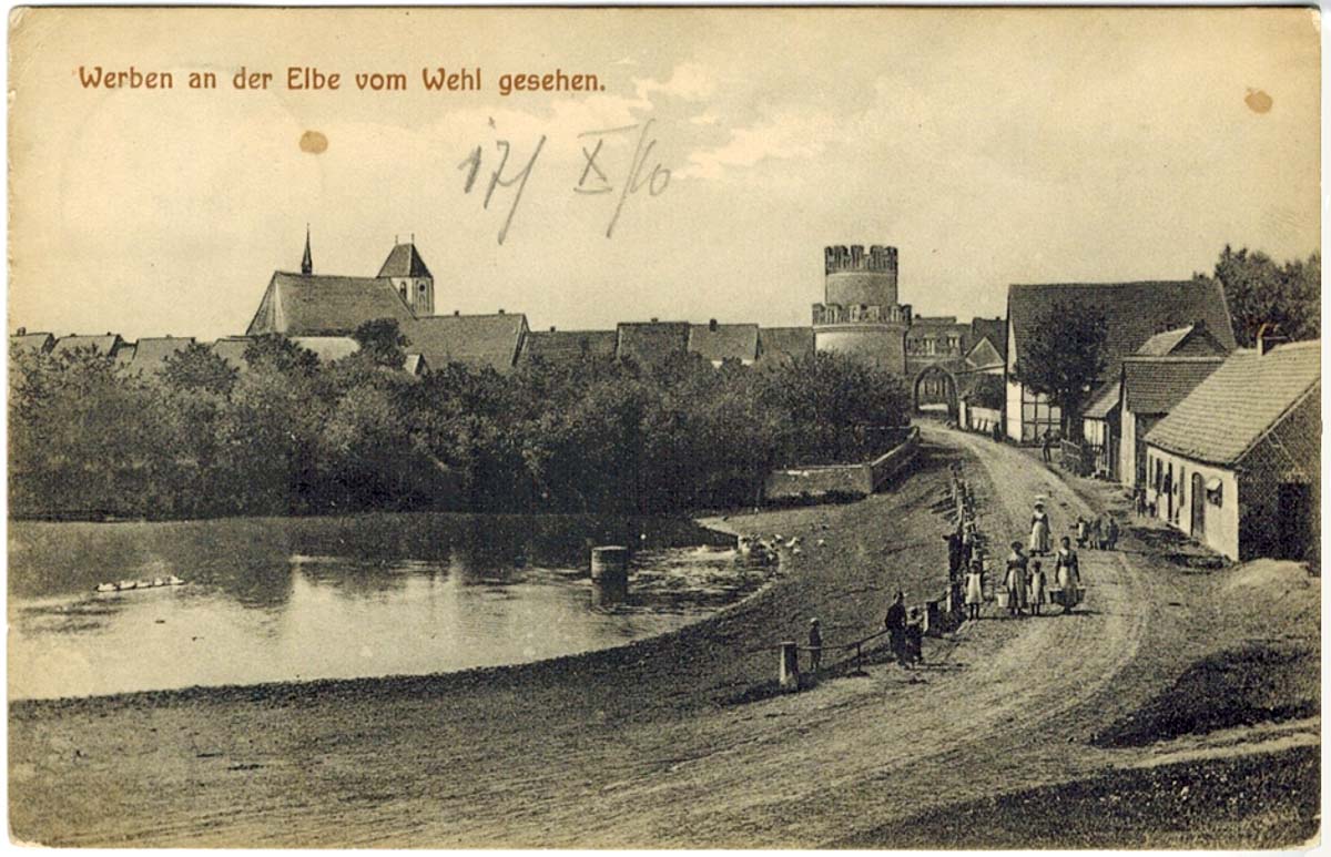 Werben (Elbe). Blick zur straße mit Elbtor, 1910