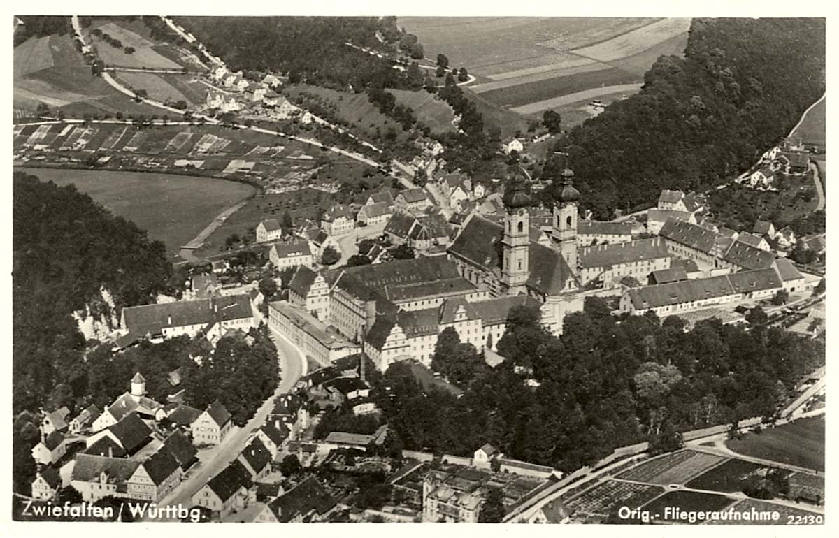 Panorama von Zwiefalten und Kloster, 1943