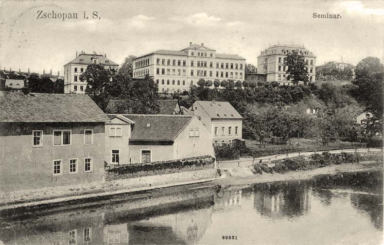 Zschopau. Blick mit fluss am Stadt und Königliche Seminar, 1905