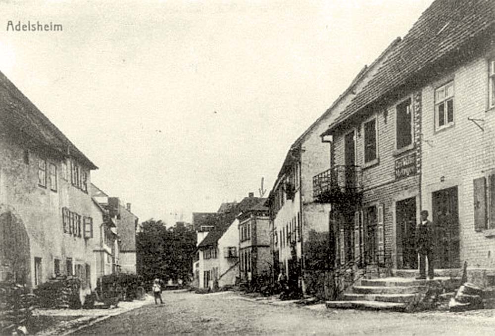 Adelsheim. Untere Austraße mit dem Gebäude der Synagoge