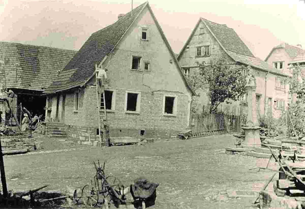 Ahorn. Berolzheim - Häuserpartie in der Obergasse um 1933
