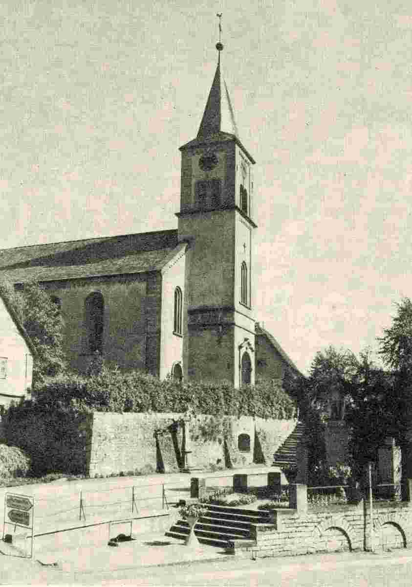 Ahorn. Berolzheim - Kriegerdenkmal und Kirchenmauer um 1950