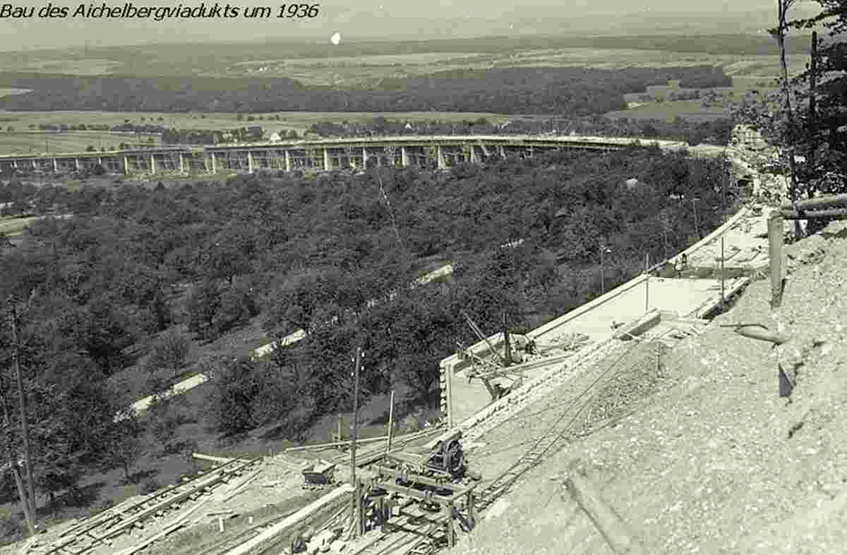 Bau des Aichelbergviadukts um 1936