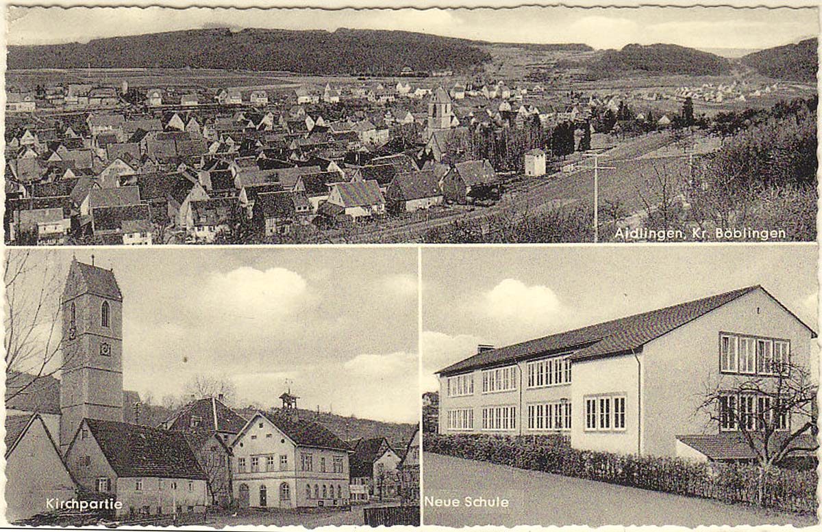 Panorama von Aidlingen, Kirche und Neue Schule