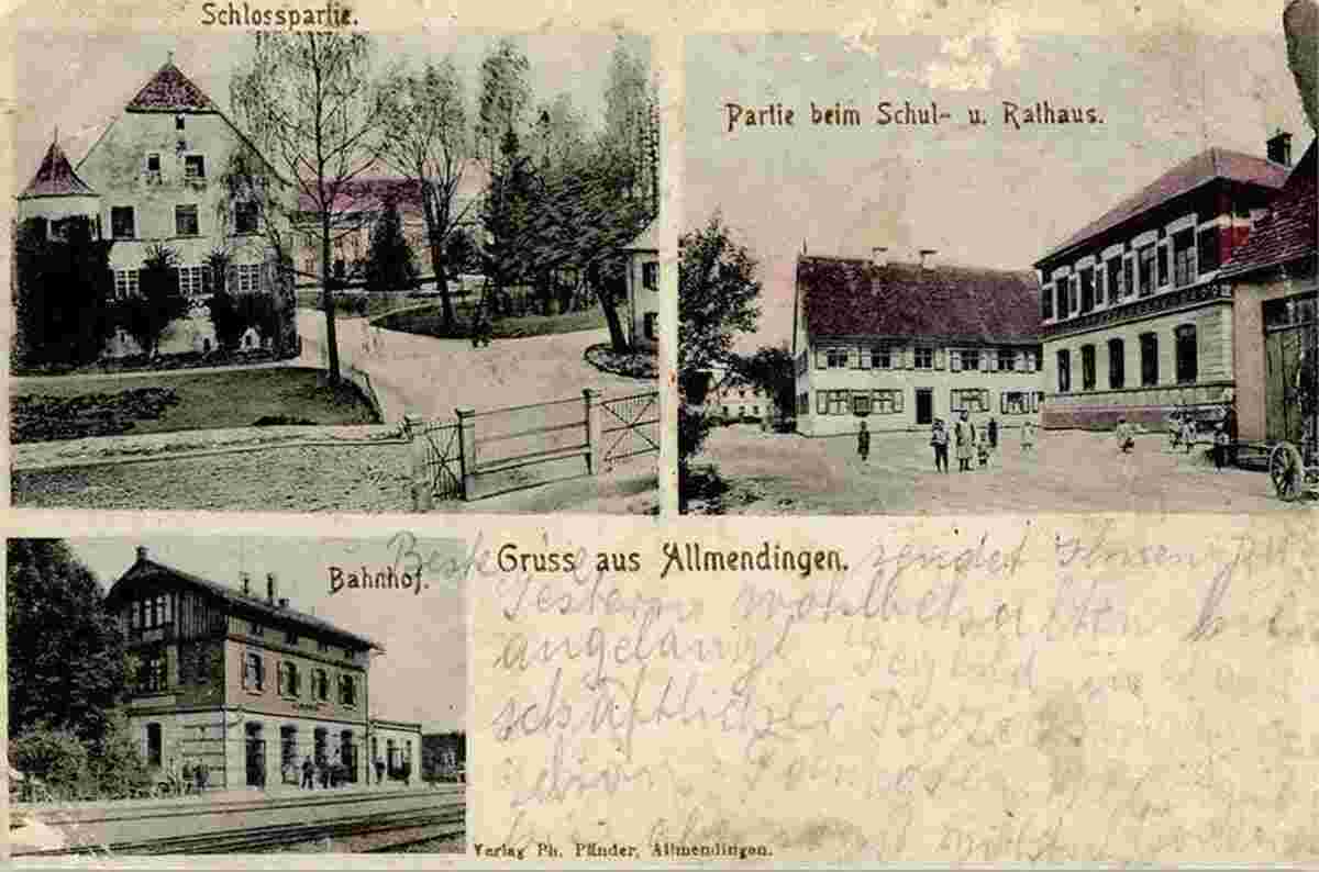 Allmendingen. Schloß, Bahnhof, Schule und Rathaus