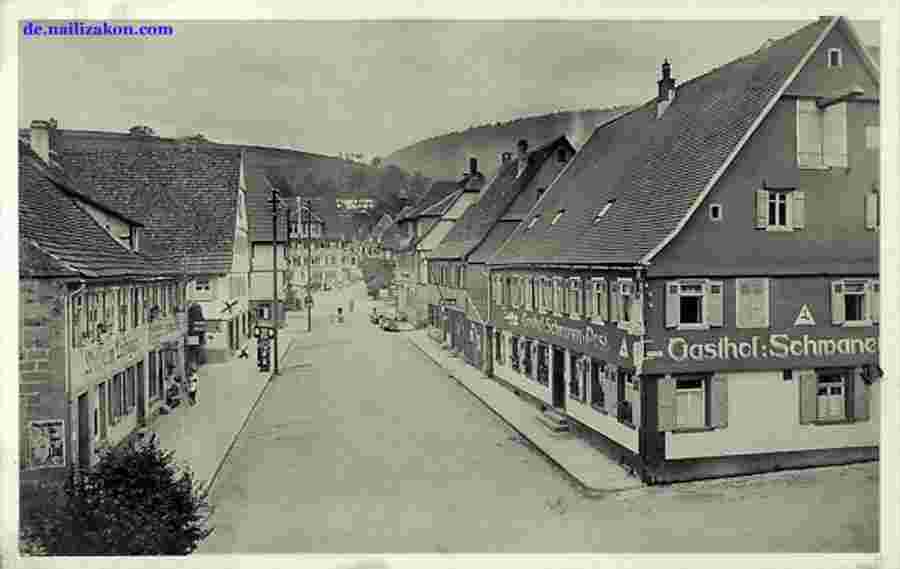 Alpirsbach. Marktstrasse mit Gasthof Schwanen-Post