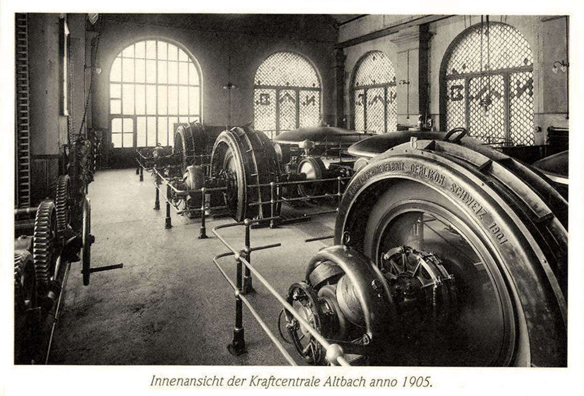 Altbach. Innenansicht der Kraftzentrale, 1905