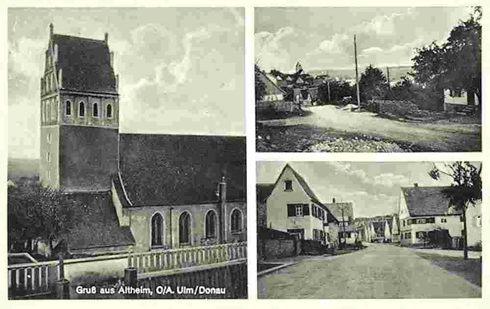 Altheim. Panorama von Kirche und Dorfstraßen
