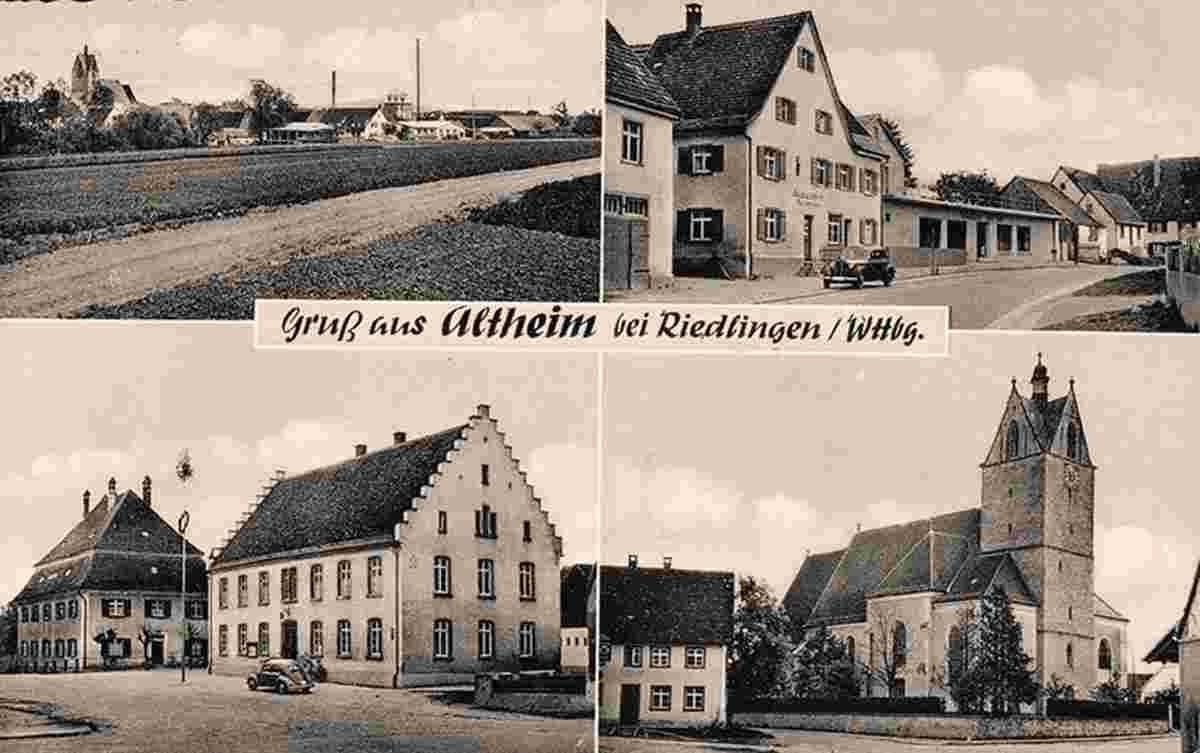 Altheim bei Ehingen. Panorama von Kirche und Dorfstraßen