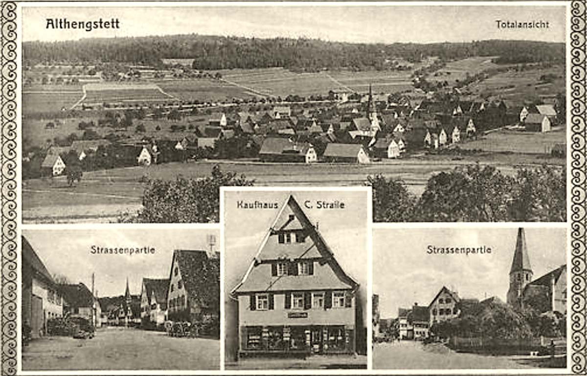 Althengstett. Panorama von Straßen, Kaufhaus C. Straile, Totalansicht, 1924
