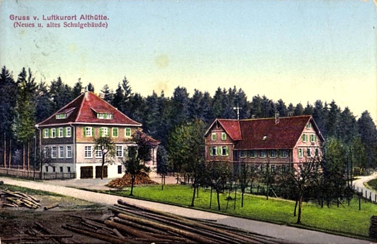 Althütte. Neues und altes Schulgebäude, 1925