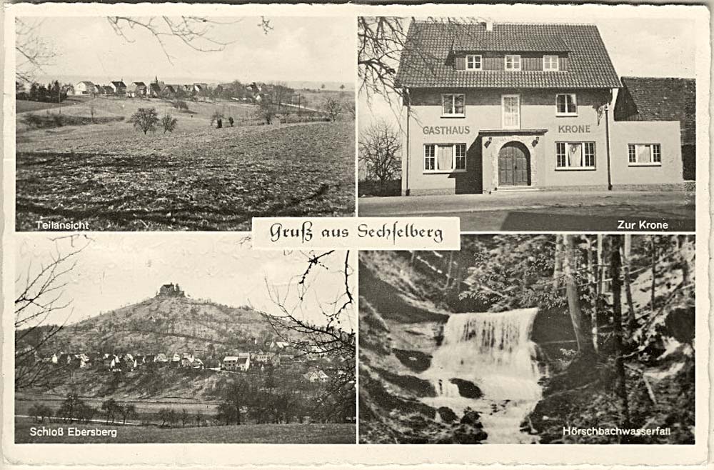 Althütte. Sechselberg - Gasthaus Zur Krone, Schloß Ebersberg, Hörschbachwasserfall, 1957
