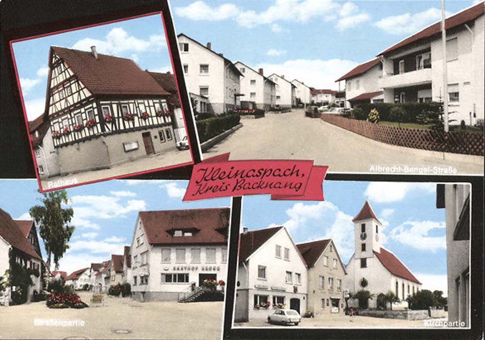 Aspach (bei Backnang). Kleinaspach - Rathaus, Kirche und Albrecht-Bengel-Straße