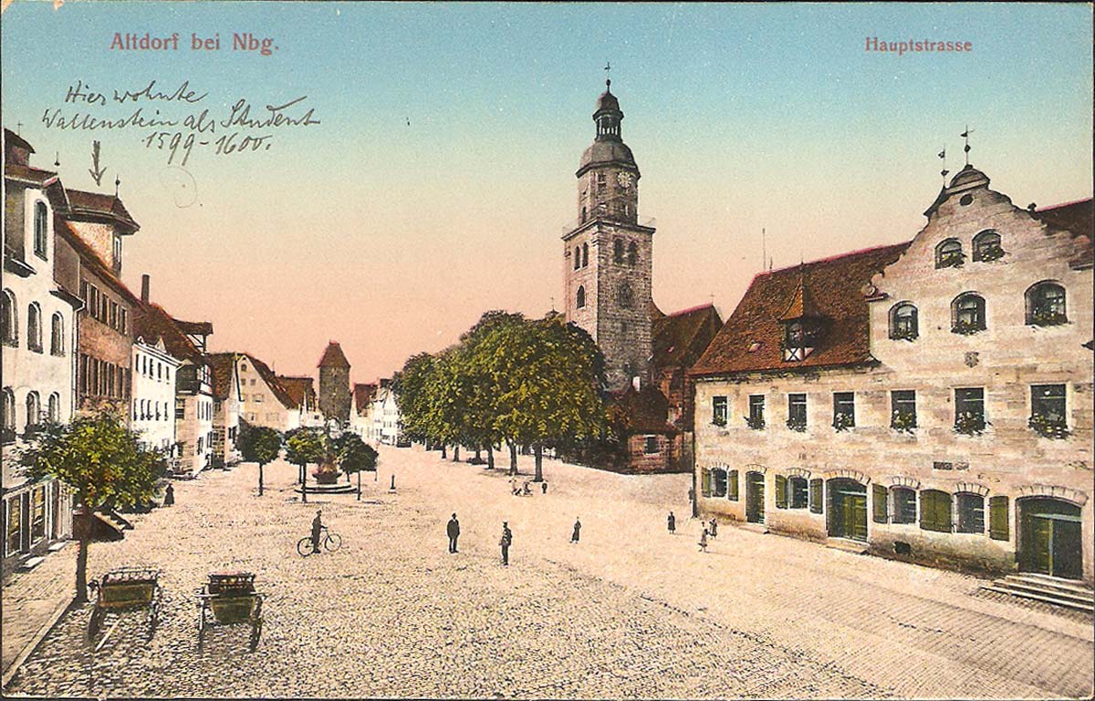 Altdorf bei Nürnberg. Hauptstraße mit Rathaus und Kirche, 1914