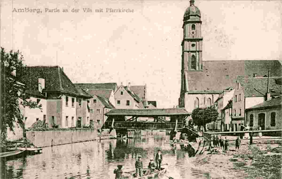 Amberg. Panorama von Vils und Pfarrkirche, um 1920