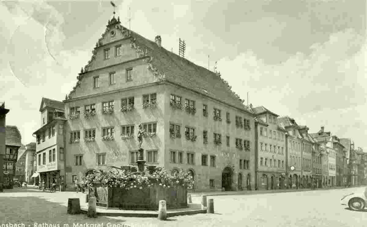 Ansbach. Rathaus und Markgraf Georg Brunnen