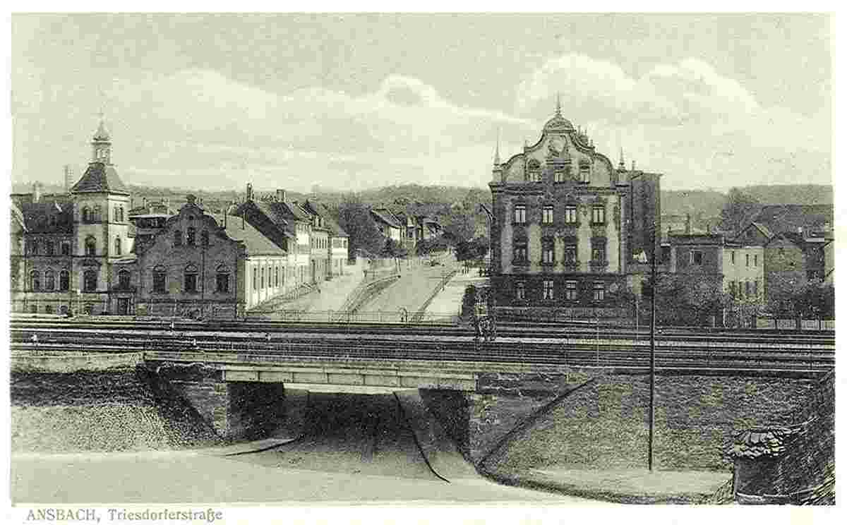 Ansbach. Triesdorfer Straße und Eisenbahn Brücke, 1914