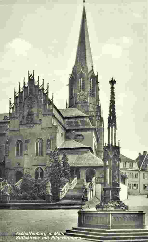 Aschaffenburg. Stiftskirche und Pilgerbrunnen