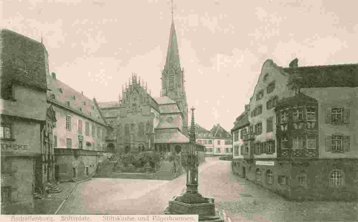 Aschaffenburg. Stiftsplatz - Stiftskirche und Pilgerbrunnen, 1913