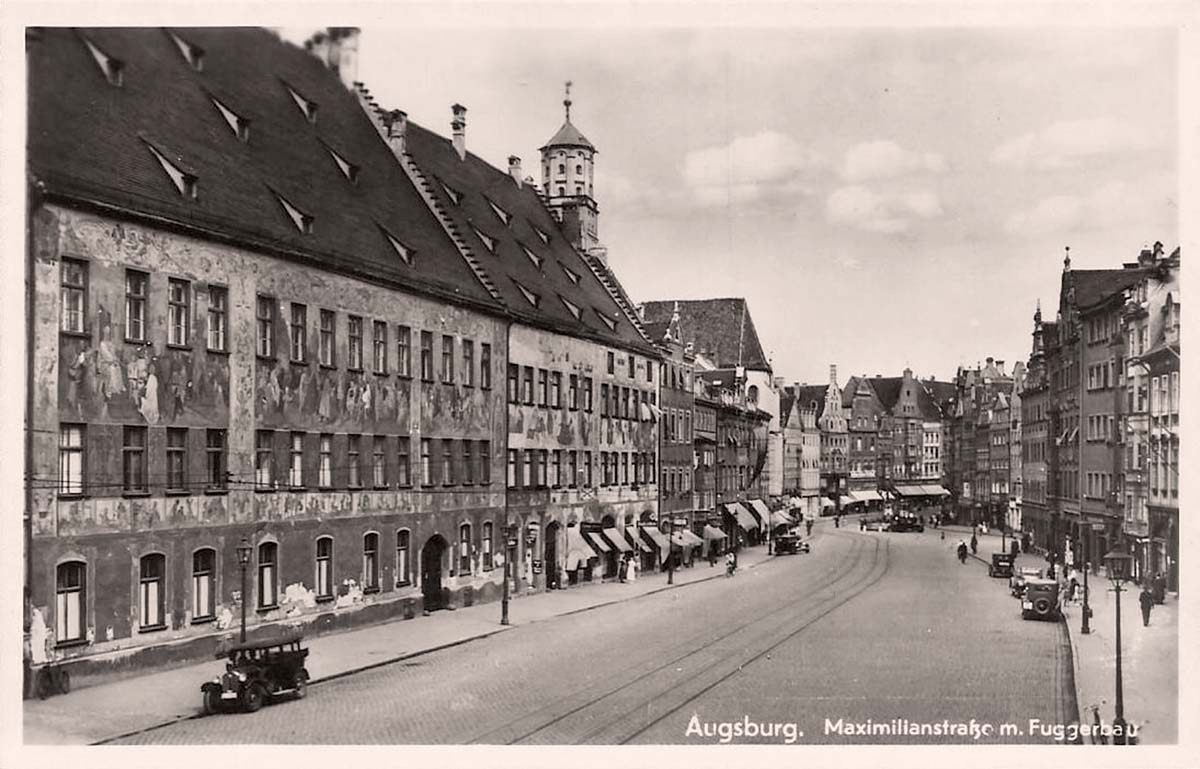 Augsburg. Maximilianstraße mit Fuggerhaus, um 1940