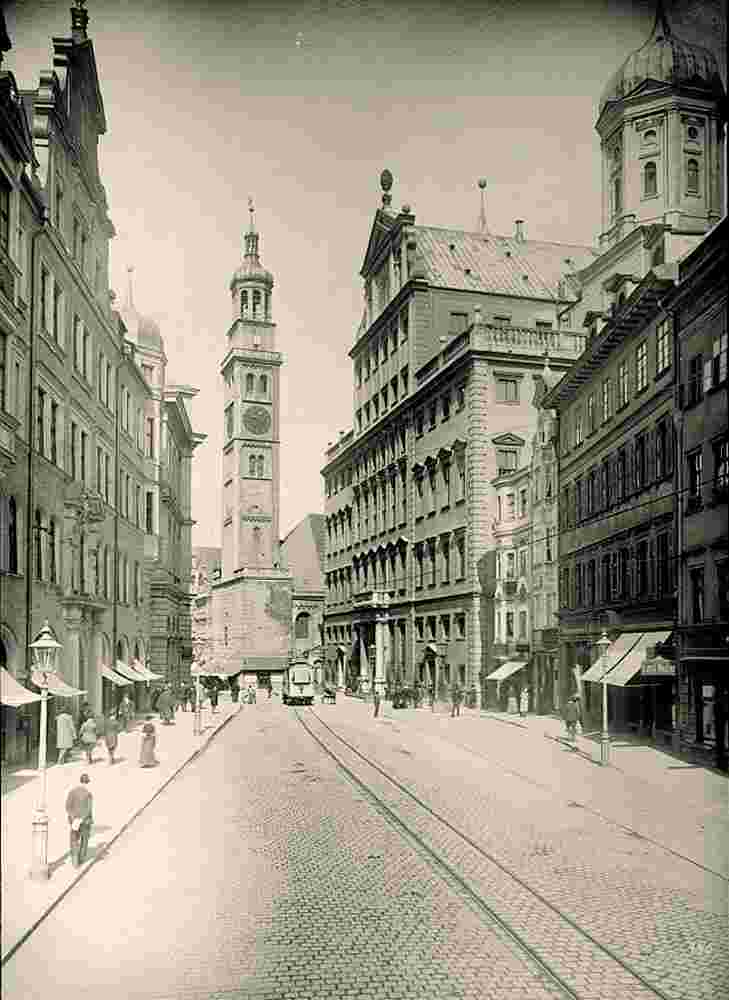 Augsburg. Rathain mit Perlach und Gebäude, zwischen 1909 und 1920