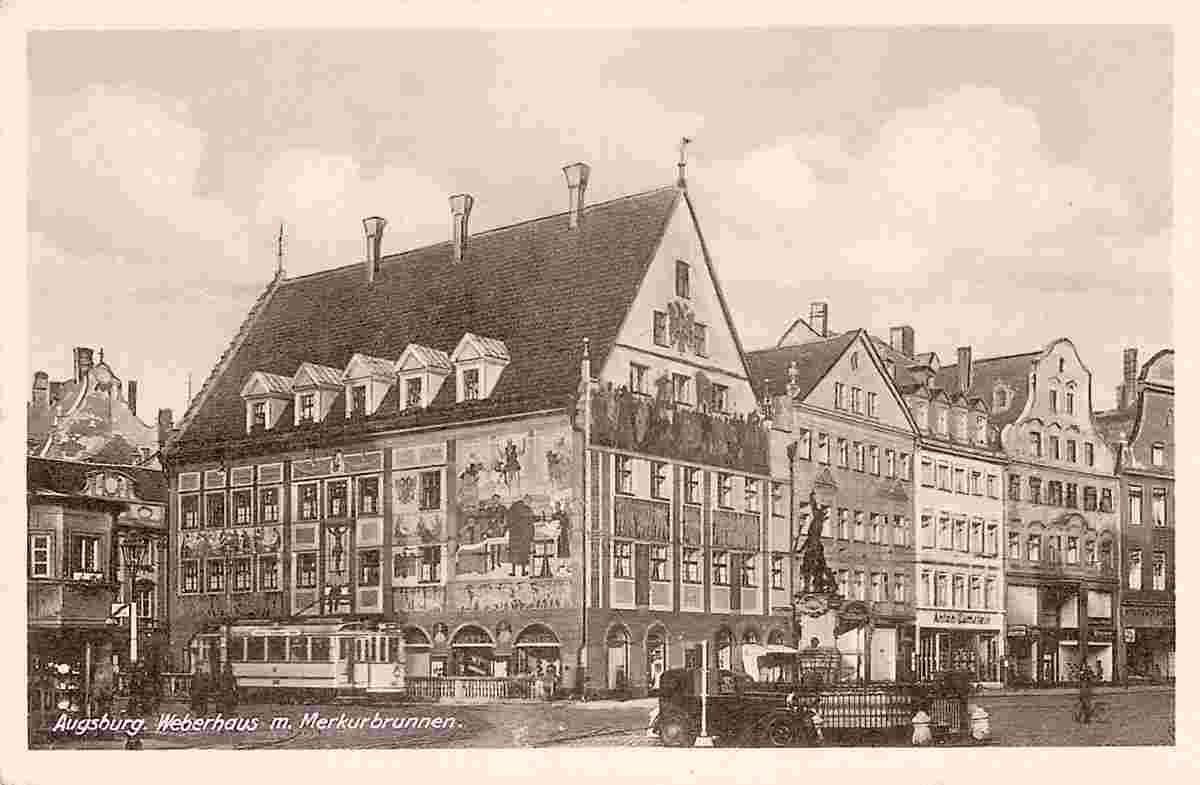 Augsburg. Weberhaus mit Merkurbrunnen, 1940