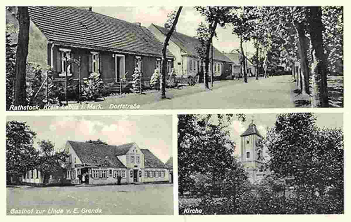 Alt Tucheband. Rathstock - Gasthof zur Linde, Dorfstrasse, Kirche, 1939