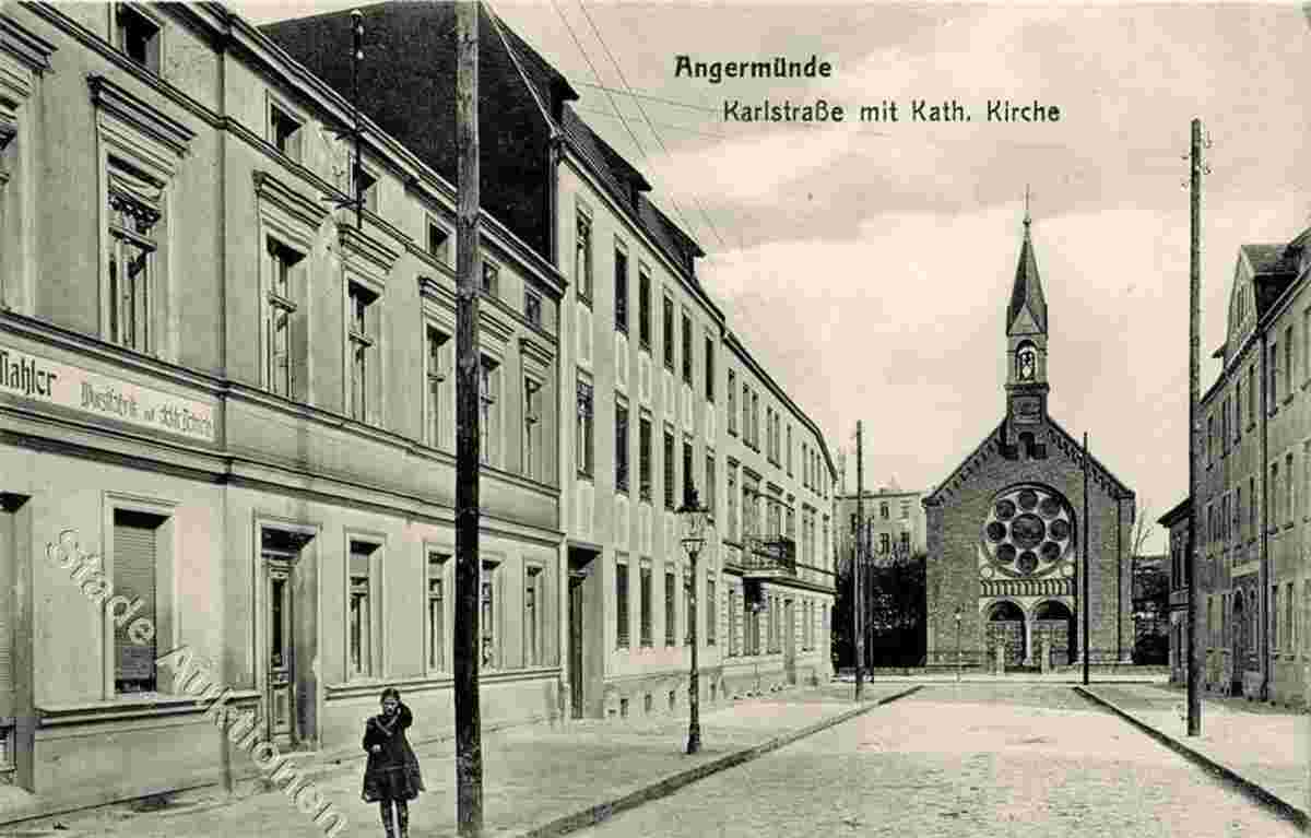Angermünde. Karlstraße und Katholische Kirche