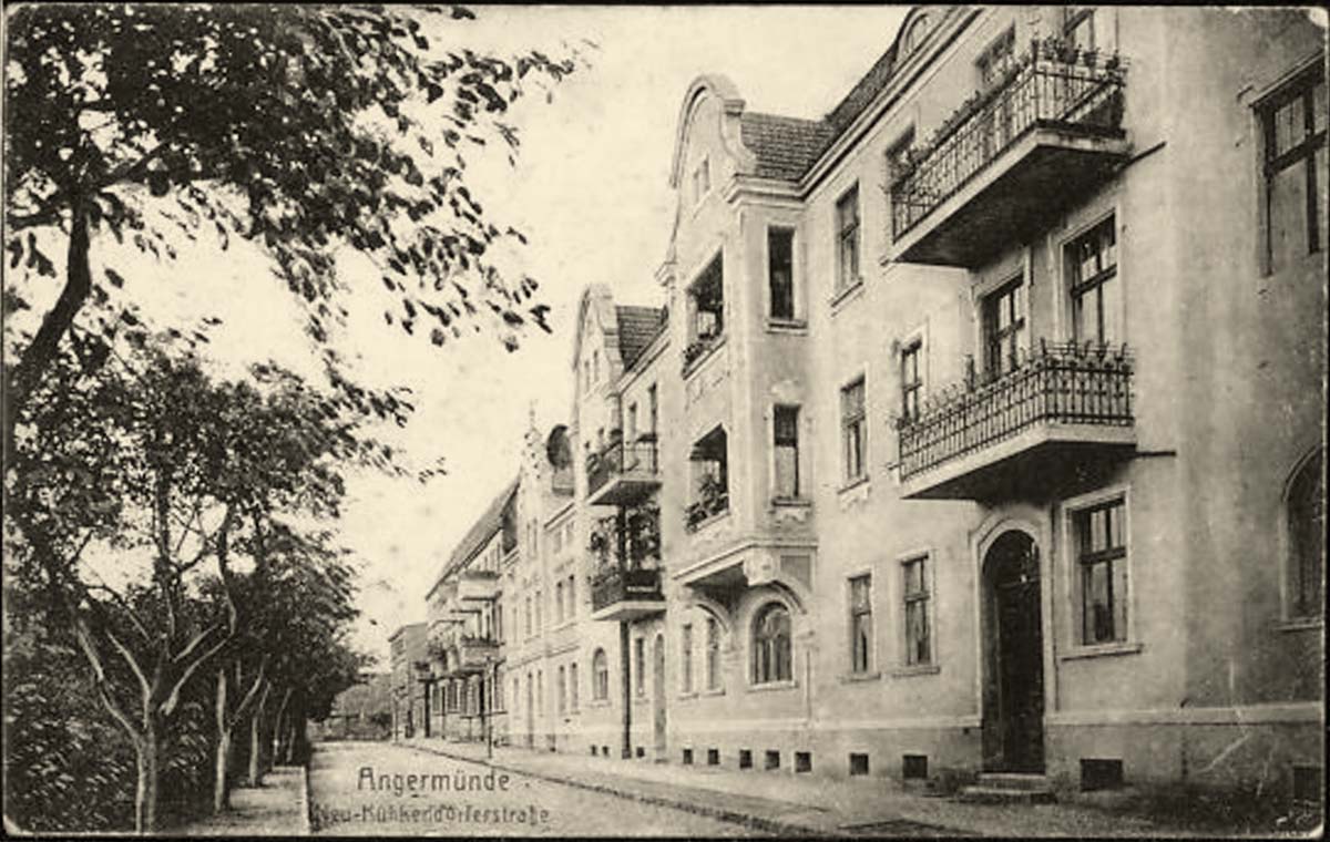 Angermünde. Neu-Künkendorfer Straße mit Gebäudeansicht, um 1920