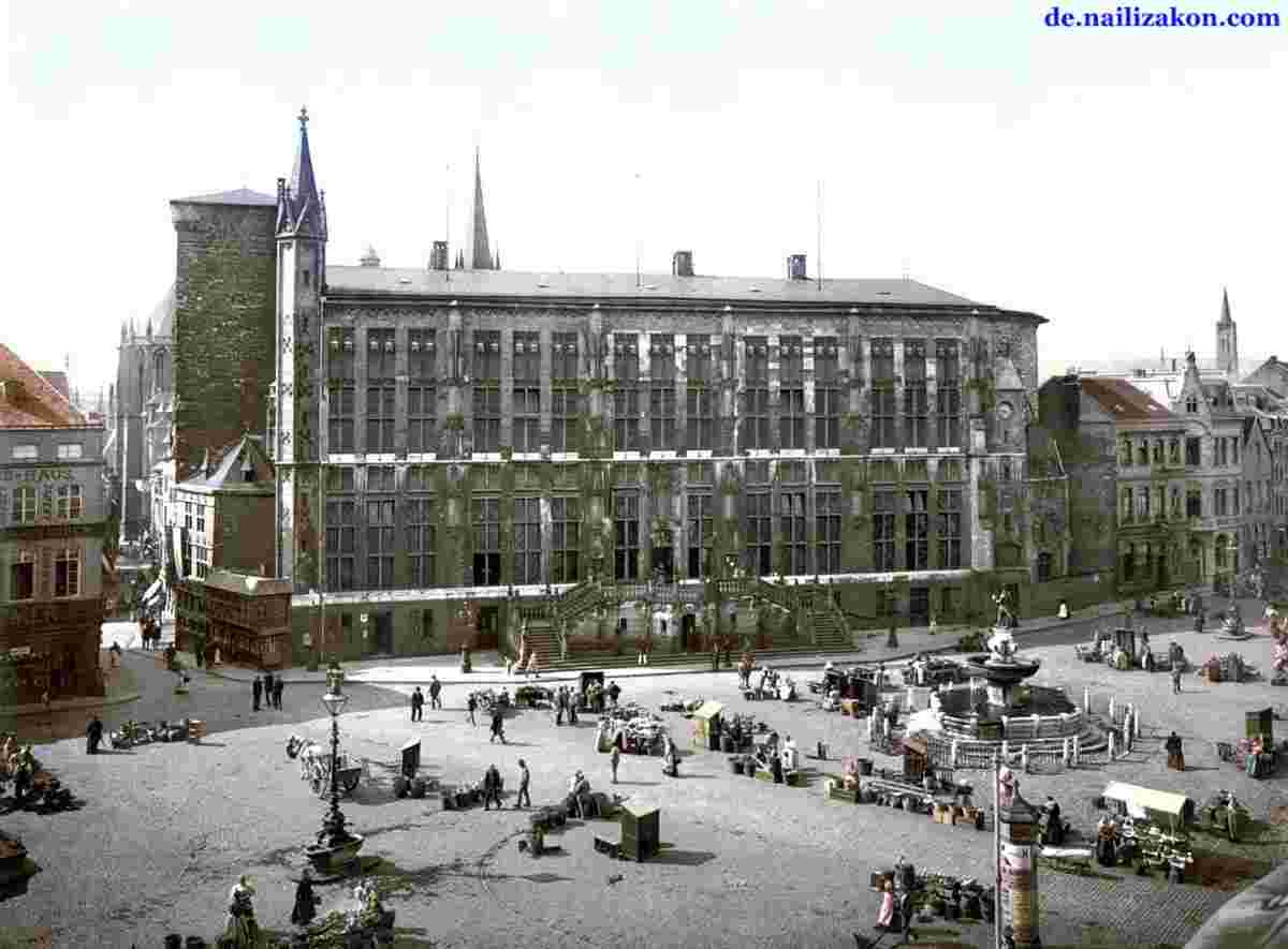 Aachen. Rathaus und Marktplatz, 1900