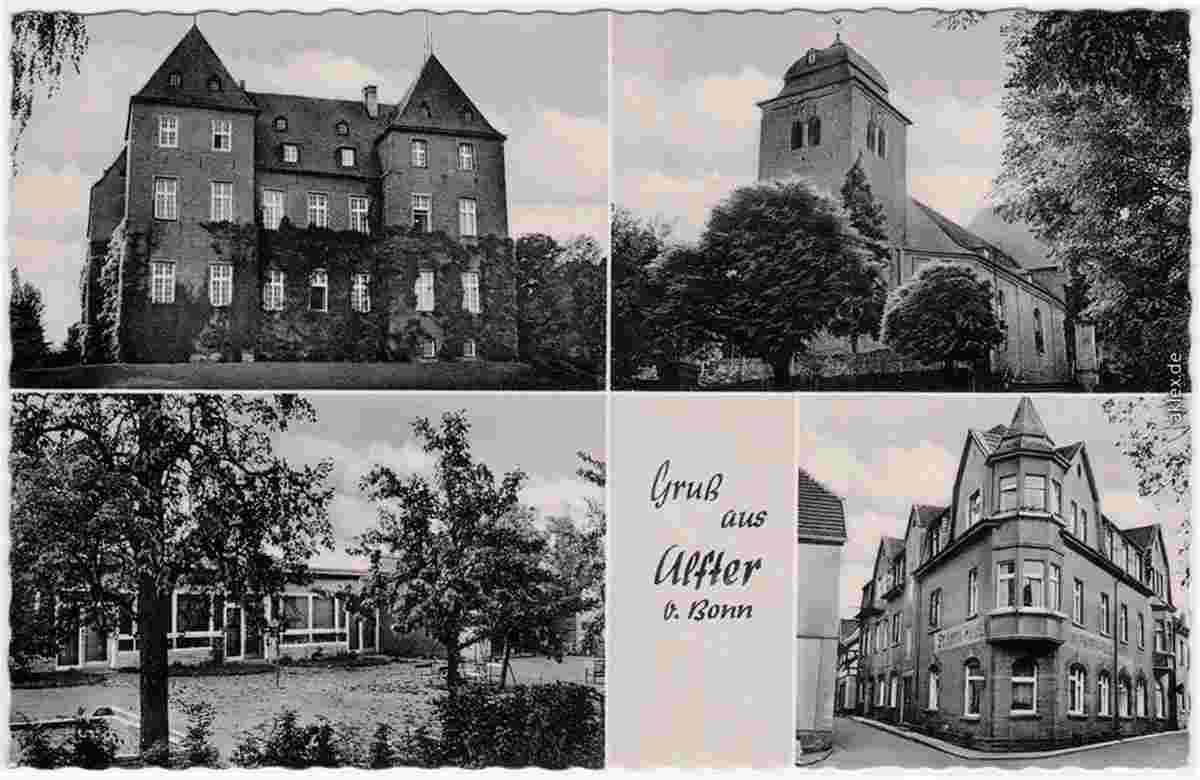 Alfter. Schloß, Gaststätte, Kirche und St. Anna Haus, 1965