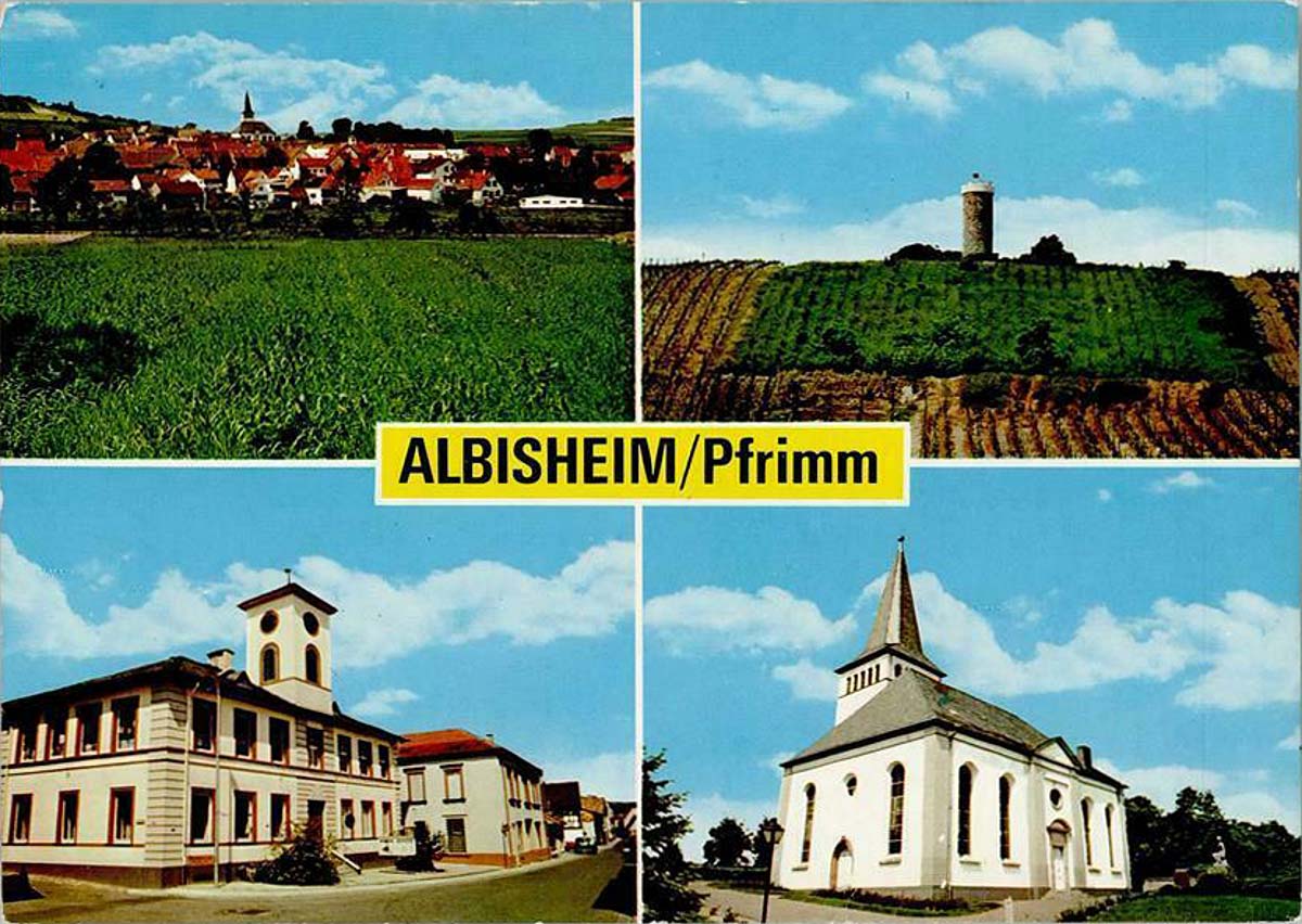 Albisheim (Pfrimm). Ortsansichten, Rathaus, Warteturm, Kirche