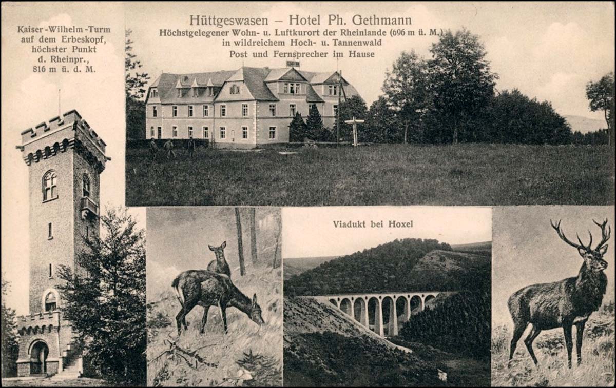 Allenbach. Hüttgeswasen - Turm, Viadukt, Hotel Ph. Gethmann, 1912