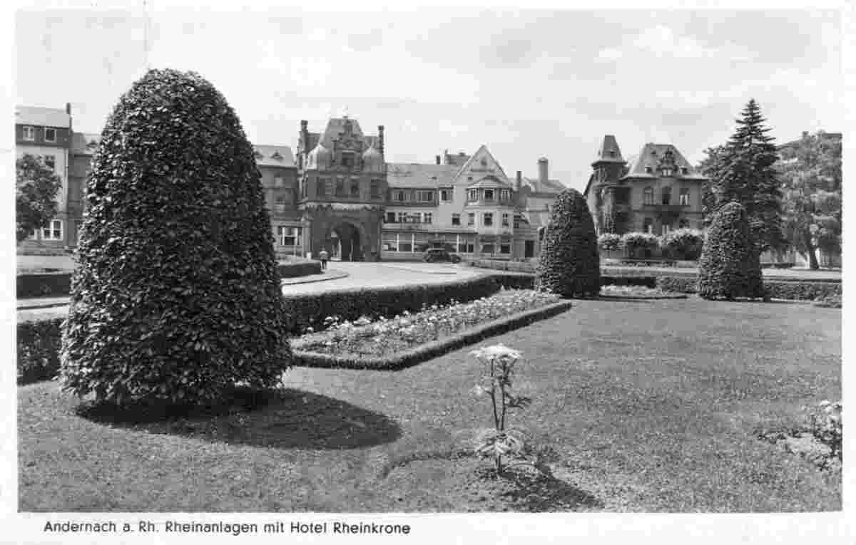 Andernach. Rheinanlagen mit Hotel Rheinkrone, 1952