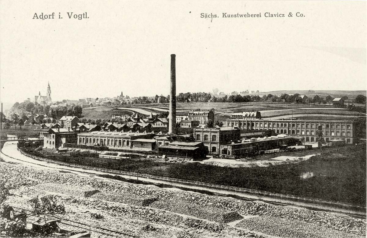 Adorf (Vogtlandkreis). Sächsische Kunstweberei Clavicz & Co, 1907