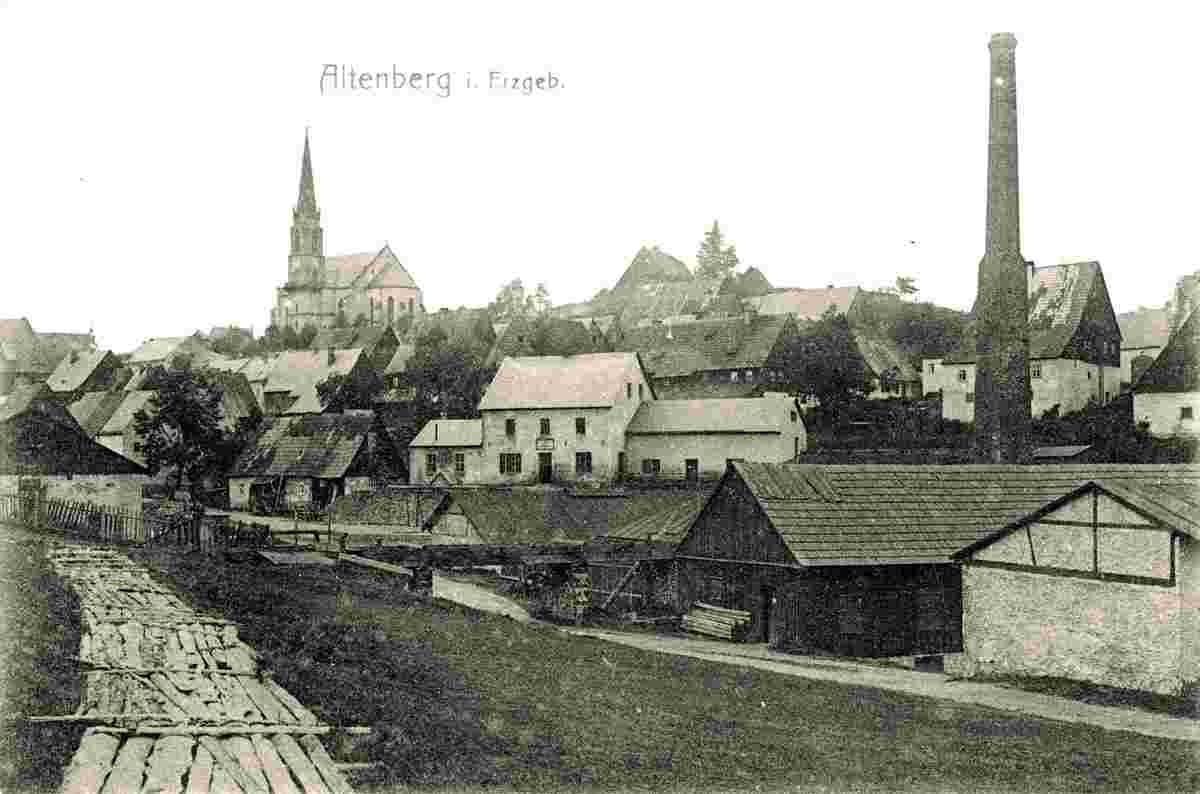Altenberg. Stadtansicht mit Kirche, 1908