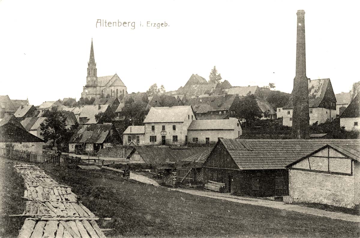 Altenberg (Erzgebirge). Stadtansicht mit Kirche, 1908