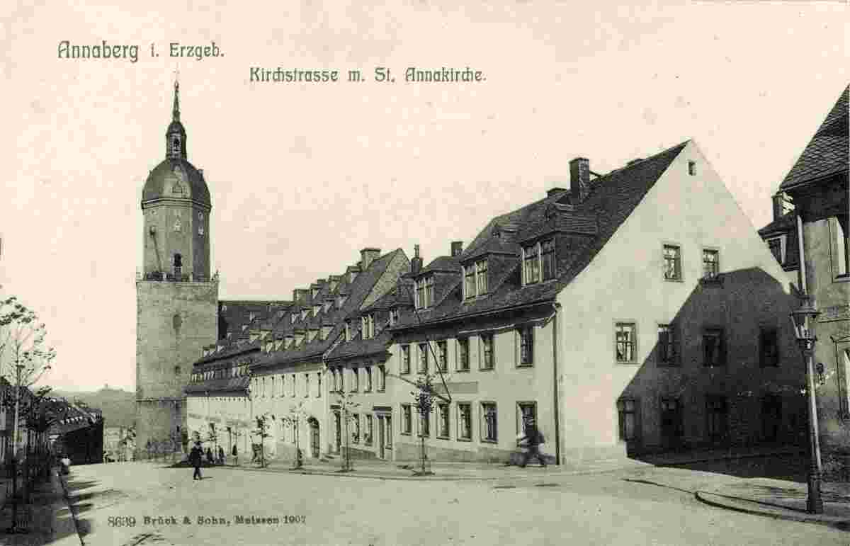Annaberg-Buchholz. Kirchstraße mit Sankt Anna Kirche, 1907