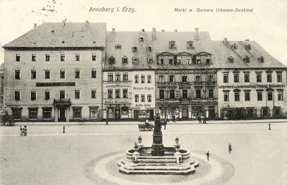 Annaberg-Buchholz. Annaberg - Marktplatz mit Barbara-Uttmann-Denkmal, 1917