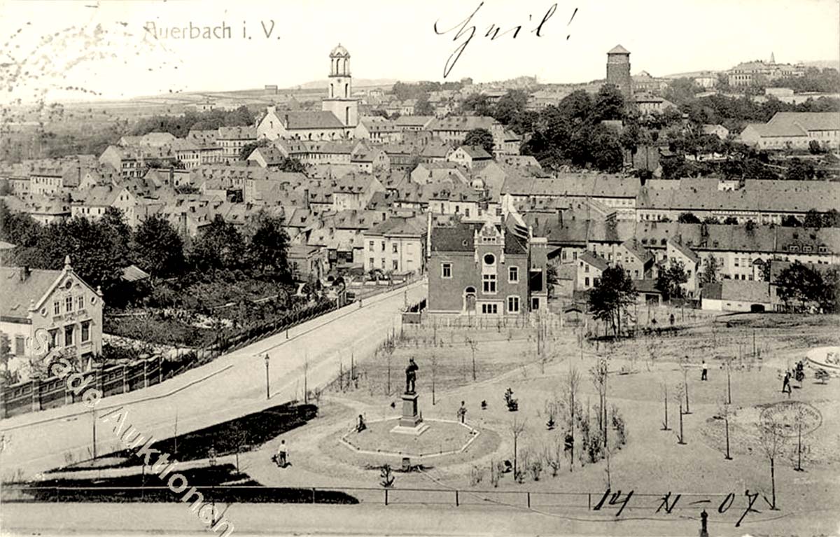 Auerbach (Vogtl). Panorama von Stadt straße, 1907
