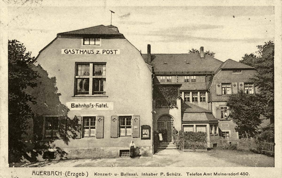 Auerbach (Erzgebirge). Gasthaus Post und Bahnhofshotel