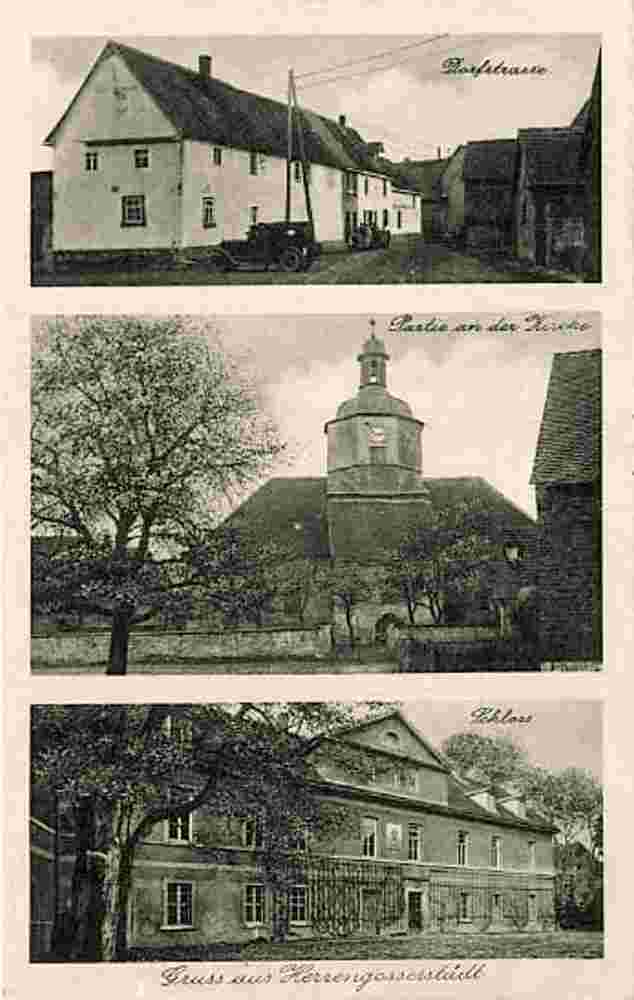 An der Poststraße. Herrengosserstedt - Dorfstraße, Kirche, Schloß, 1929