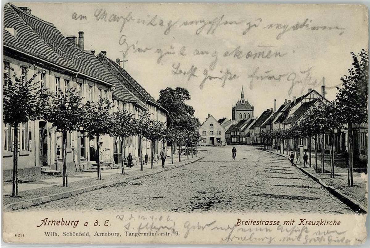 Arneburg. Breitestrasse mit Kreuzkirche, 1906