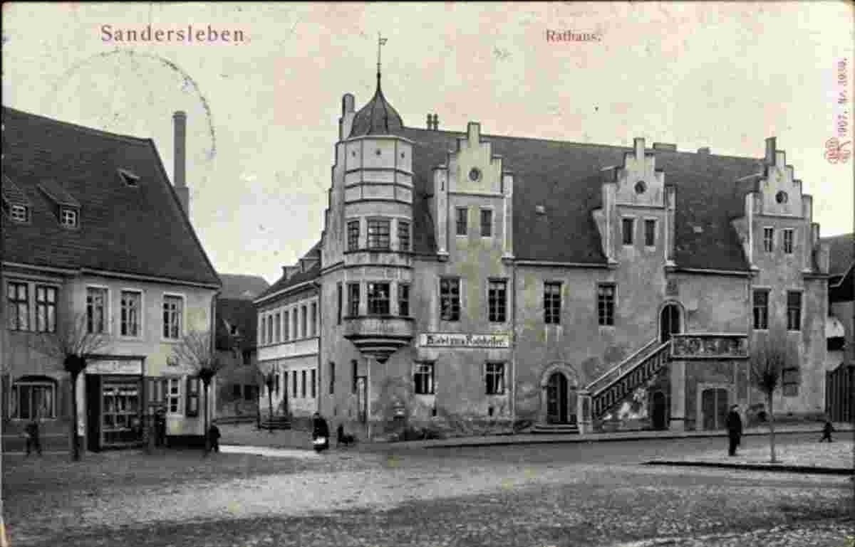 Arnstein. Sandersleben - Blick auf das Rathaus, Hotel zum Ratskeller, 1907