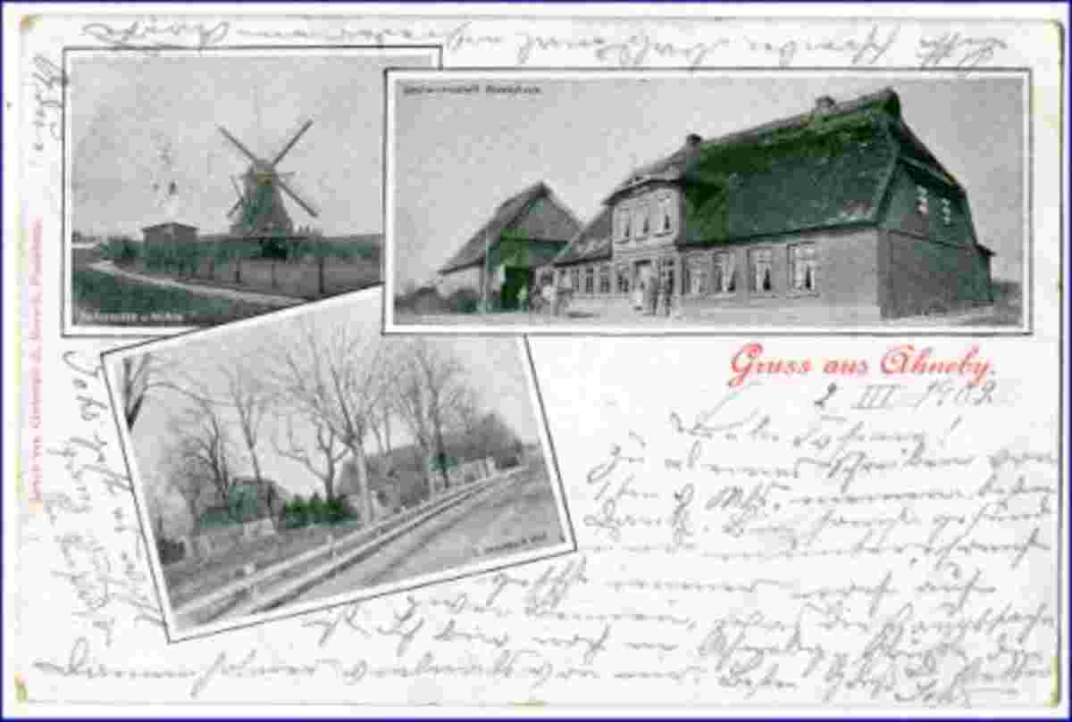 Ahneby. Gastwirtschaft, Windmühle, 1902
