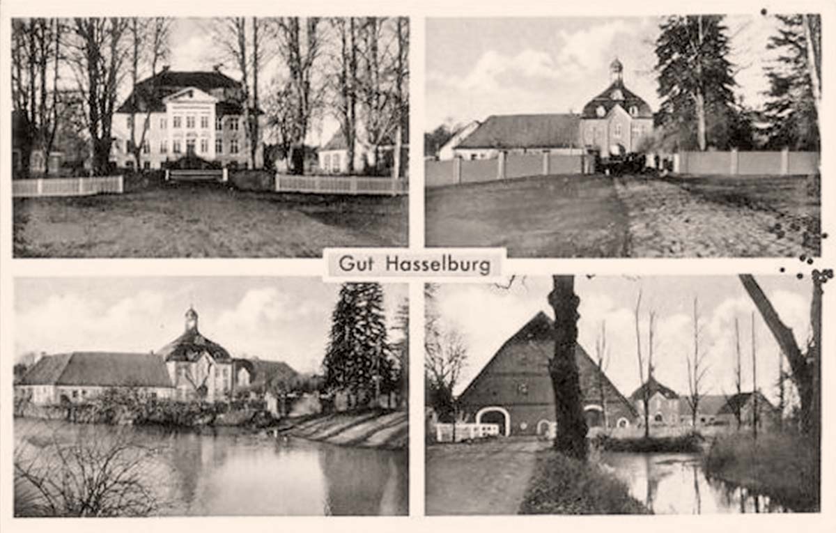 Altenkrempe. Blick zum Gut Hasselburg, 1953