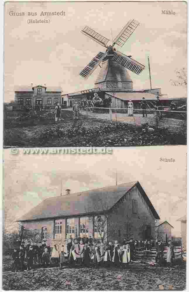 Armstedt. Mühle und Schule, 1912