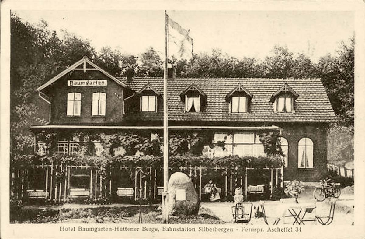 Ascheffel. Hotel Baumgarten-Hüttener Bergen, Bahnstation Silberbergen
